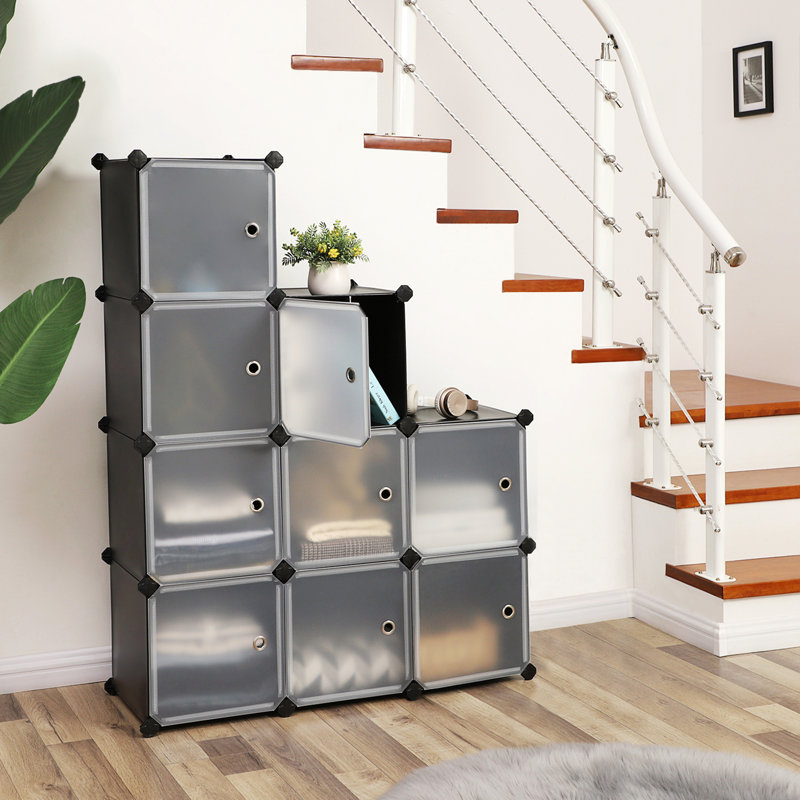 9 Pair Stackable Shoe Storage Cabinet, Black/Grey
