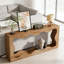 Console d'entrée avec motif ondulé, canapé étroit de 63 pouces, finition bois, rangement à deux niveaux