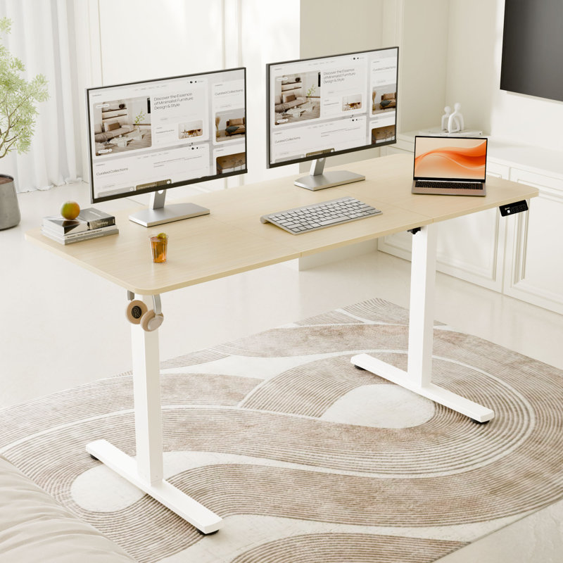 ERGOMAKER Electric Standing Desk，Height Adjustable Desk，55 x 23.6 Inches，with Splice Board，Child Lock & Memory Function,Golden Oak