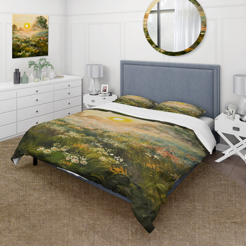 Sunrise In The Blossoming Field - Ensemble de housse de couette Farmhouse - Microfibre de polyester
