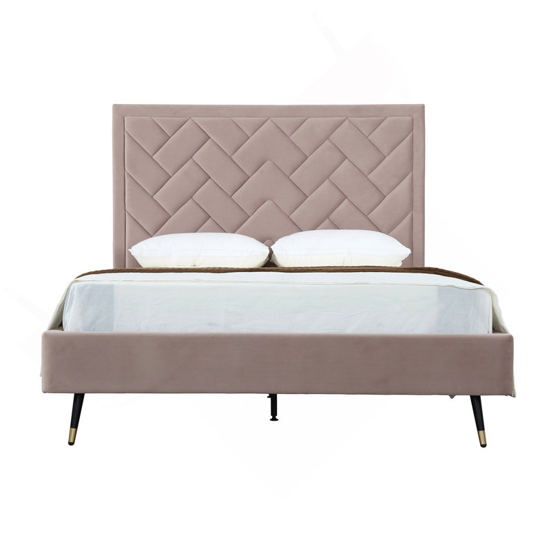 Lit tapissier en velours Crosby, Rosé, Grand lit