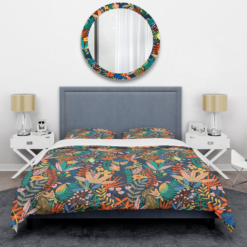 Multicolore feuille tropicale - ensemble de housse de couette floral - polyester microfibre