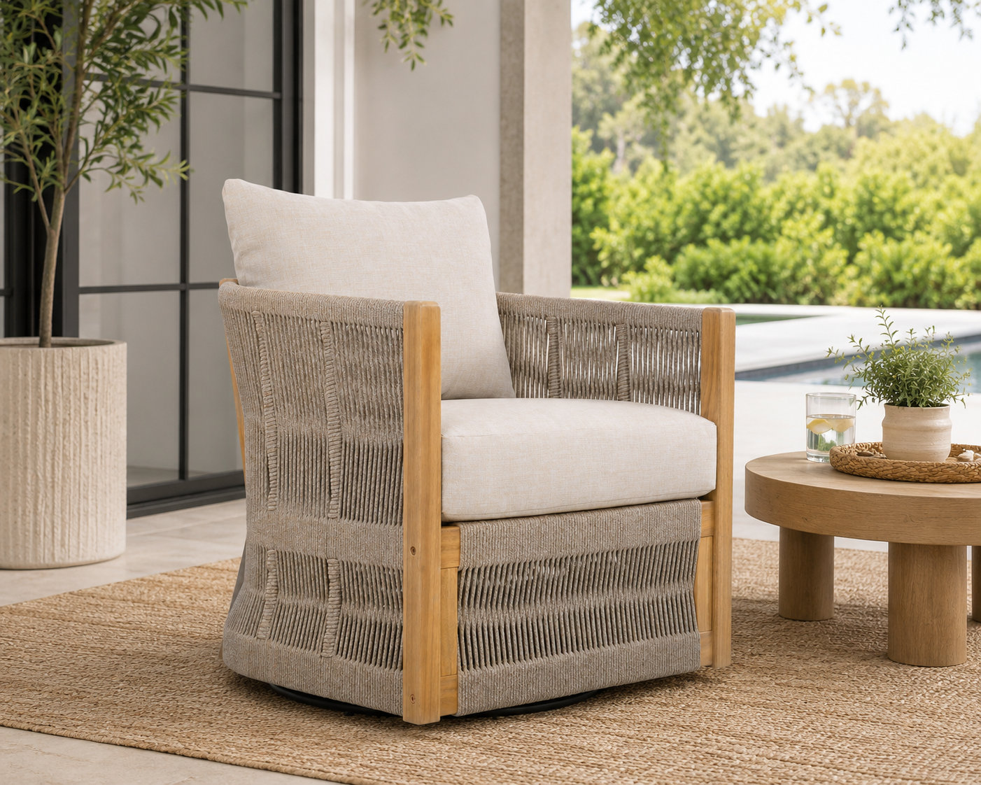 Acacia Swivel Patio Lounge Chair, Taupe