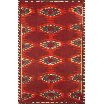 Red Tribal Geometric Antique Navajo Native American Flat Weave Small Area Rug
