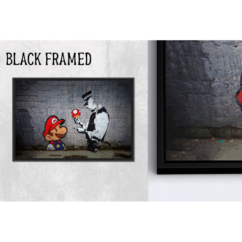 Toile imprimée: Banksy Super Mario Graffiti Art - Gaming Decor, 1P BlackFramedCanves, 19,8 po de hauteur x 27,6 po de largeur