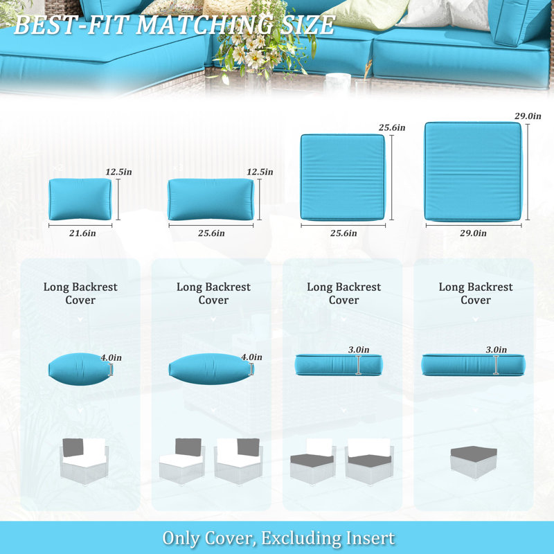 9 Pcs Outdoor Cushion Slipcovers All-Weather Patio Cushion Covers For Outdoor Furniture, Covers Only, Light Blue
