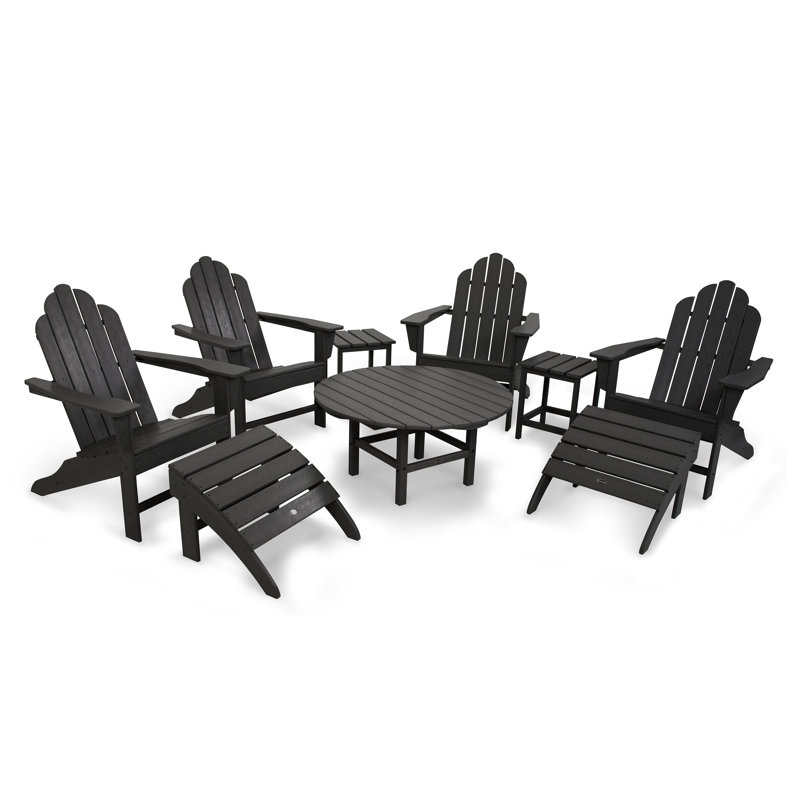POLYWOOD Long Island Adirondack 9-Piece Conversation Group, Black