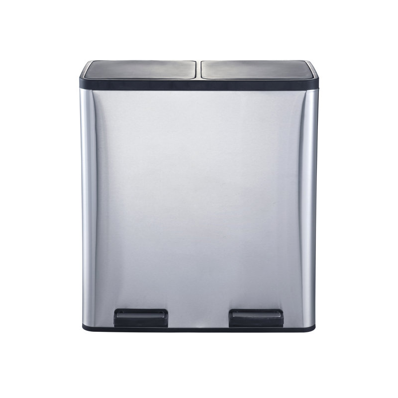 Stainless Steel Dual Compartment Soft-Step Trash and Recycling Bin