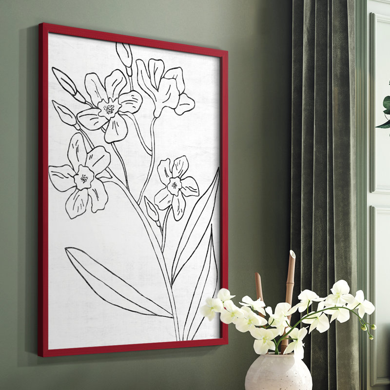 Reproduction encadrée botanique II, H 10 po x l 8 po, Rouge
