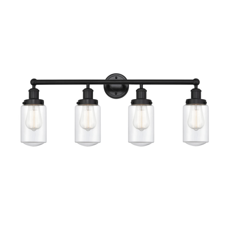 Éclairage pour meuble-lavabo à intensité variable à 4 lumières Erkson, Noir mat, Transparent
