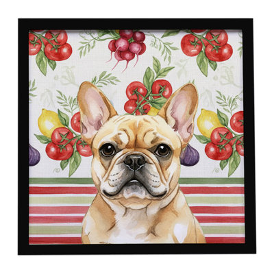 «Fawn French Bulldog Légumes», reproduction d'art encadrée