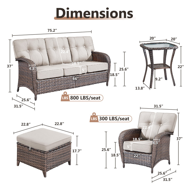 Ensemble de conversation avec coussins en T 6 pièces Agnes, Beige