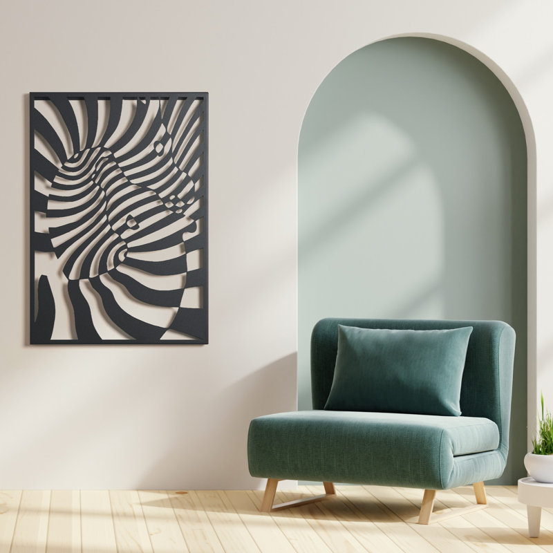 Zèbre duo - art mural en métal noir - boîte murale décorative, H 31,5 po x l 23,6 po