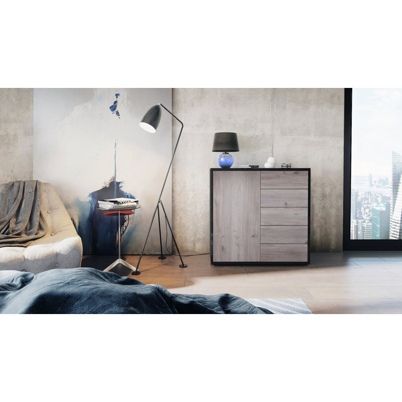 Mcdevitt 79cm Sideboard, Black (Matt)/Nordic Oak