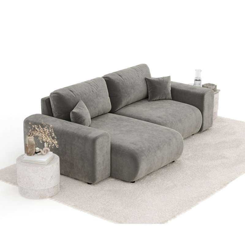 Corner Sofa with square arms, Grey Velvet
