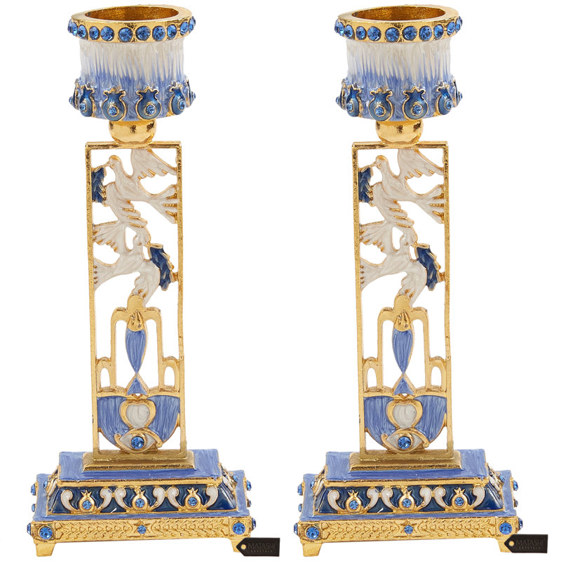 5.9'' H Pewter Tabletop Candlestick, Blue