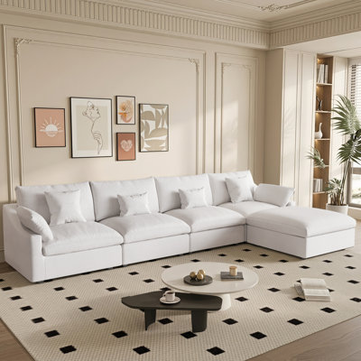 Slipcovered Upholstered Modular Sofa With Ottoman