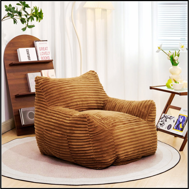 Oversized Comfy Beige Bean Bag Chair With Armrests For Ultimate Relaxation And Comfort In Living Room, Bedroom, And Dorm