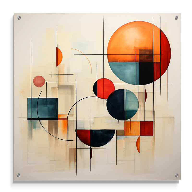 Art mural en acrylique coloré pour le milieu du siècle, H 16 po x l 16 po