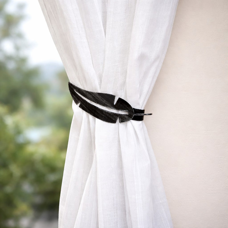 Plume Magnetic Metal Feather Curtain Tieback, Black Silver