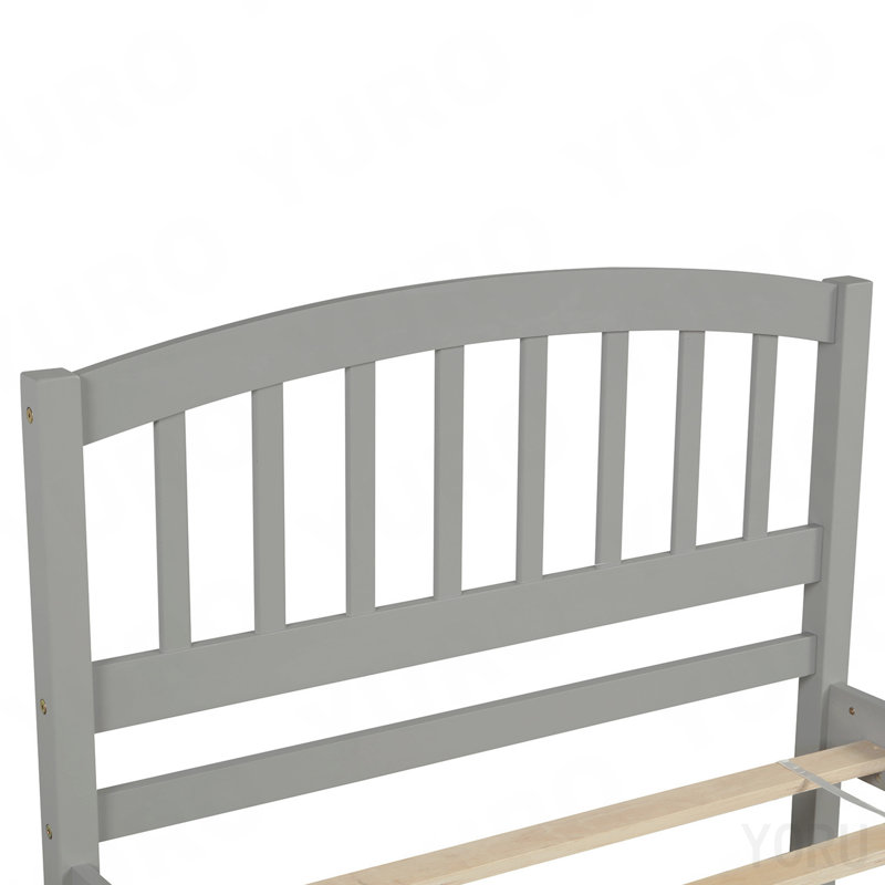 Twin size Platform Bed Wood Bed Frame with Trundle, Grey