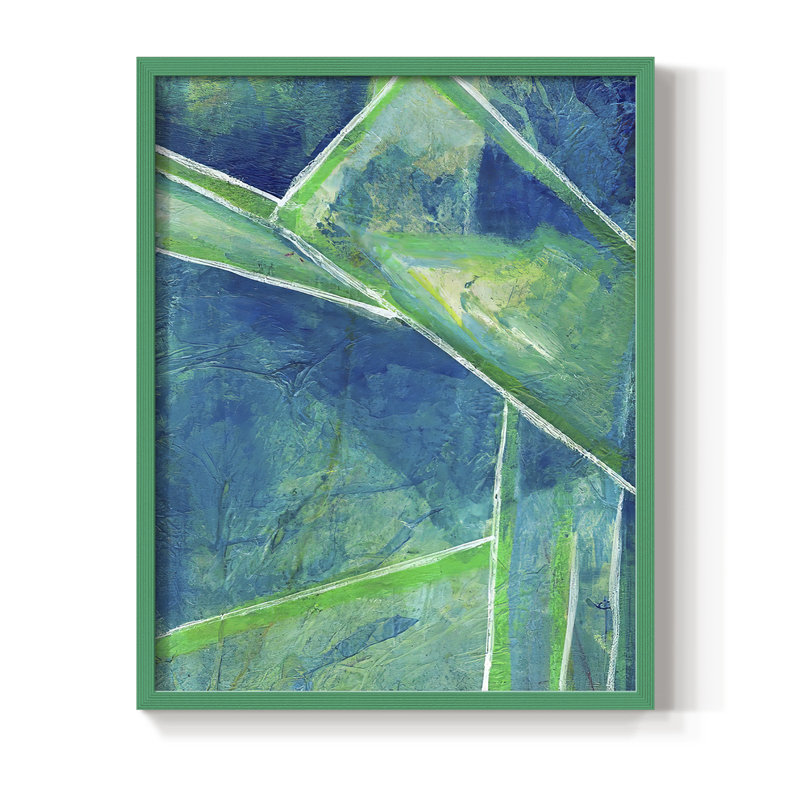 «Geometric in Cool IV», reproduction encadrée - bois massif, Vert, H 10 po x l 8 po