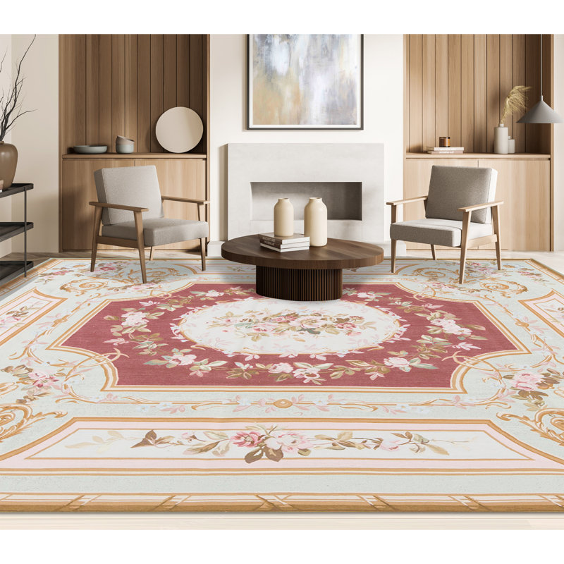Hand-Knotted High-Quality Red and Green Area Rug