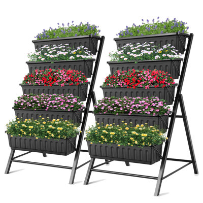 Denishia 2-Pcs Set 5 Tiers Vertical Garden Planter Raised Garden Bed Freestanding Elevated Planter Box