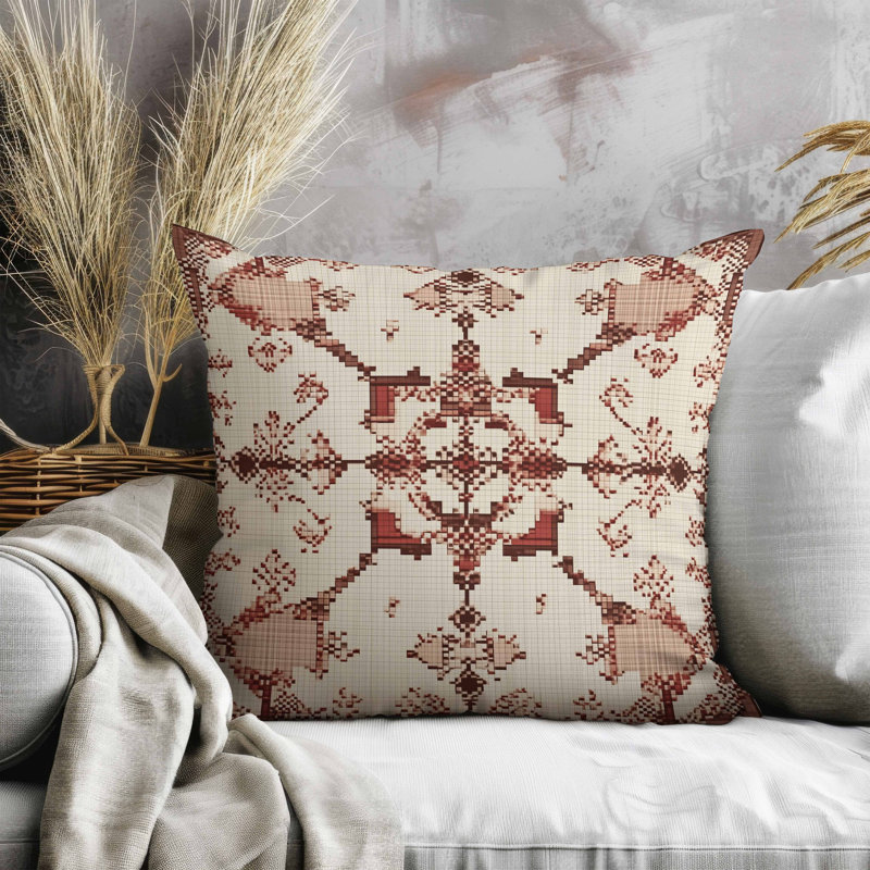 Oreiller en faux suède Grossomed Blossom, Beige, Carré 18 po