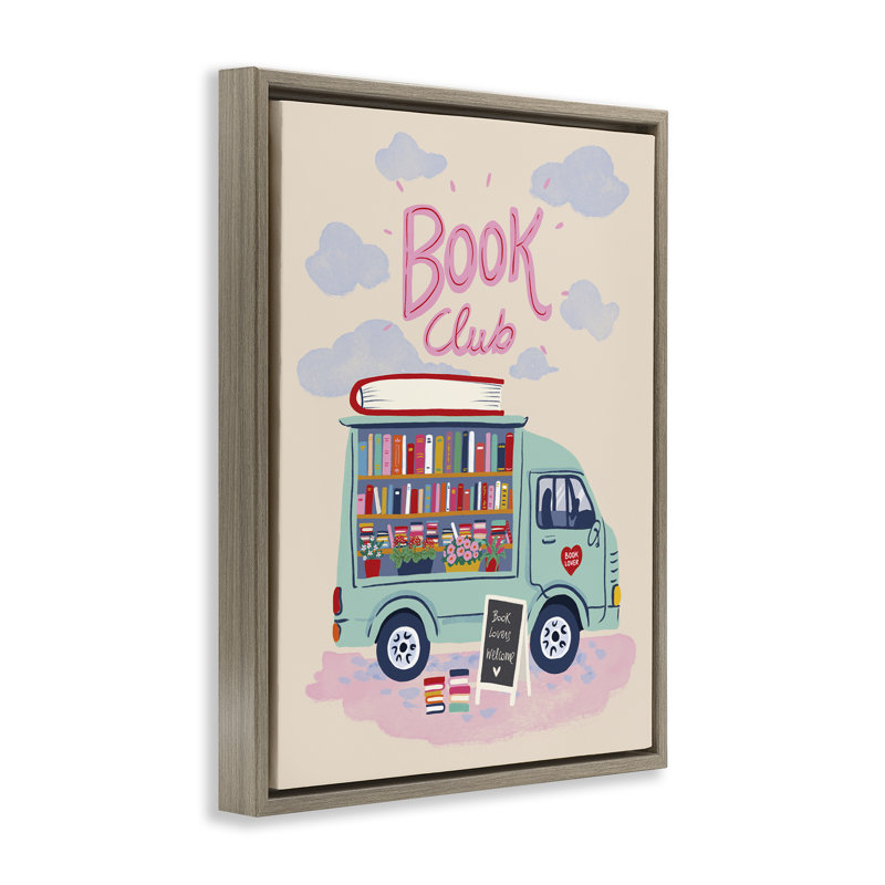 «Book Club Travelling Shop», art mural encadré sur toile flottante, par Be Ni La, H 21 po x l 17 po