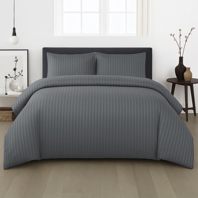 Microfiber Stripe Duvet Complete Set With Striped Pillows & Fitted Sheet