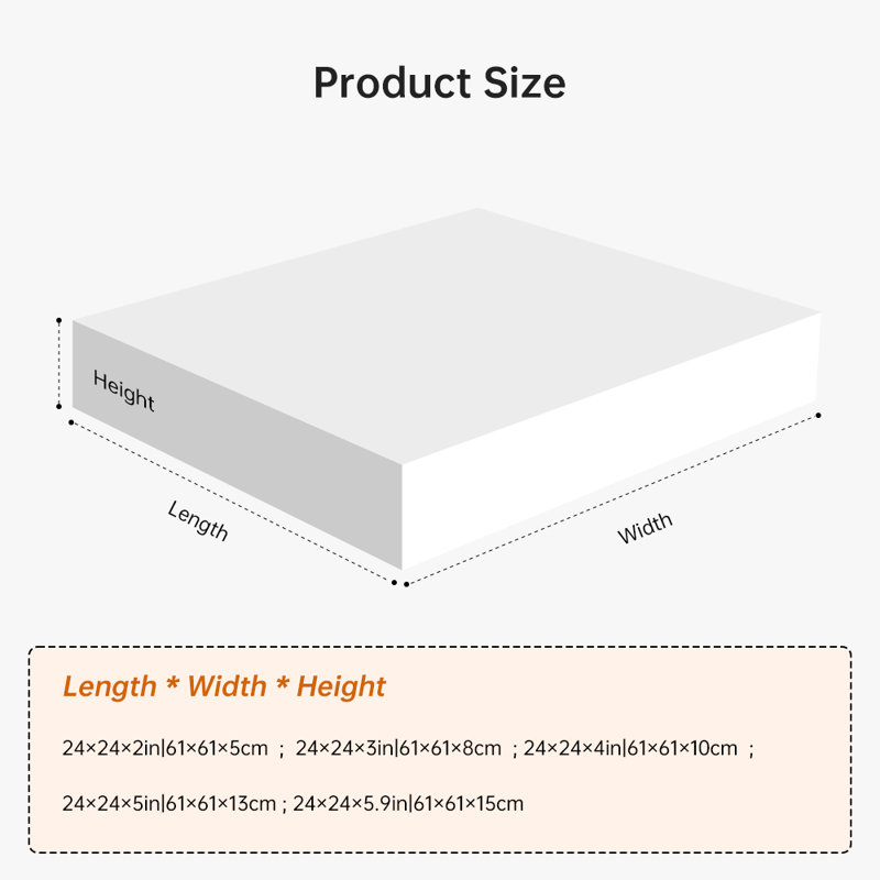 24"x24"x2"High-Density Foam,Multiple Thicknesses Available,Cuttable Suitable for DIY Pad Sofa,BenchFurniture Seat Cushion Filling,1PC,White