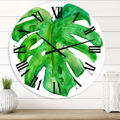 Horloge murale de style tropical feuille de Monstera I