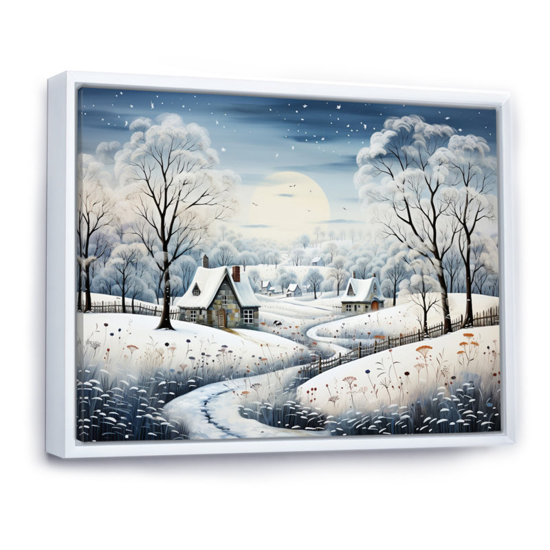 «Countryside Snowy Minimalisme Winter V», impression sur toile encadrée, Cadre flottant blanc, H 34 po x l 44 po x P 1,5 po
