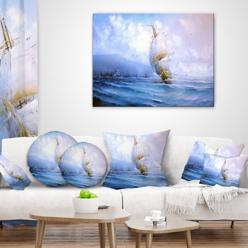 Coussin à motif de vaisseau - Sea & Shore, 16 po x 1 po, Coussin décoratif