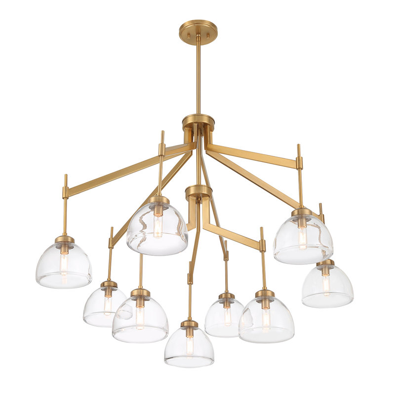  Lustre à 9 lumières en laiton chaud Corbin, H 32 po x l 41 po x P 41 po, 2 étages, 9 lumières