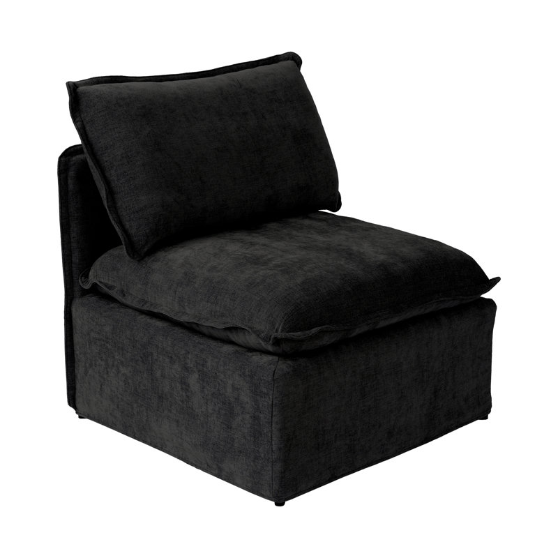 Fauteuil d'appoint modulaire sans accoudoirs, siège central simple avec structure en fer léger et housse, Noir