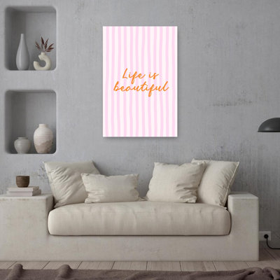 Life Is Beautiful Quote Modern Vibrant Abstract Wall Art Print 1 Piece Wrapped Canvas Wall Art