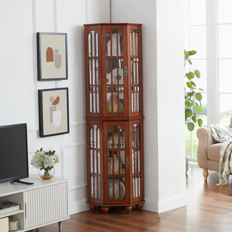 Corner Curio Cabinet With Four Adjustable Tempered Glass Shelves And Integrated Lighting System For Displaying Precious Items