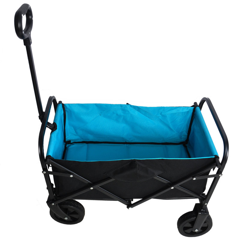 Mini Folding Wagon Garden Shopping Beach Cart (Brake), Black/Blue