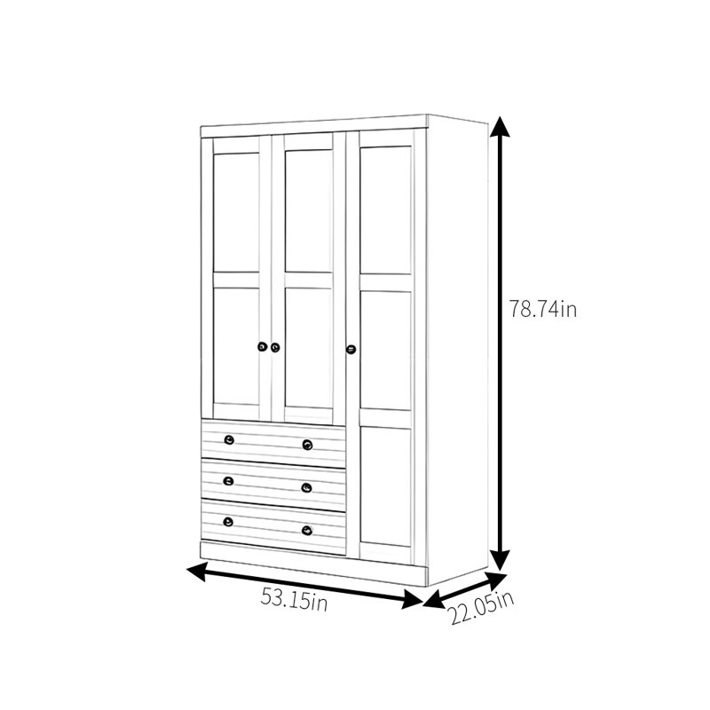 Garde-robe simple rétro, H 78,74 po x l 53,15 po x P 22,05 po
