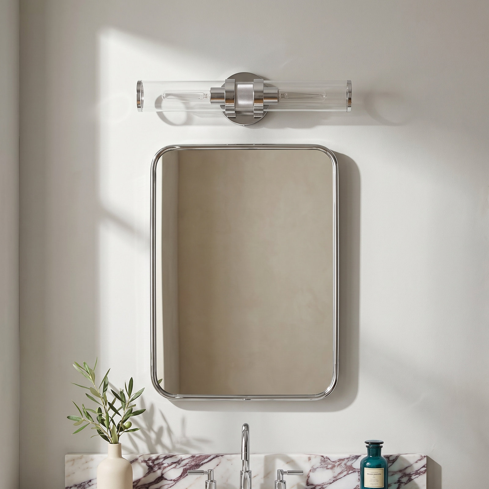 Atley 2 Light Transparent Dimmable Bath Bar, Polished Nickel