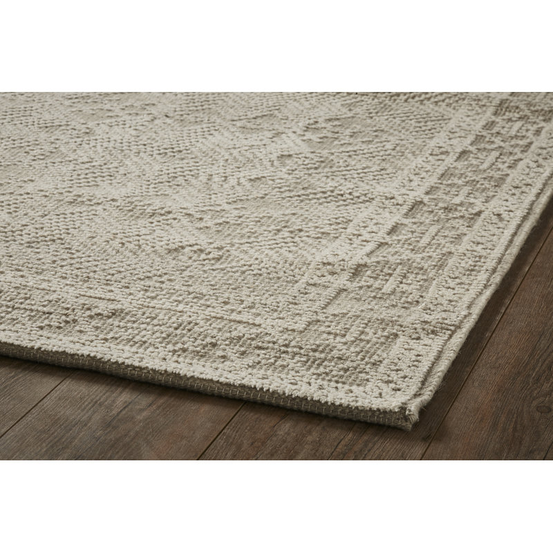 Tilmon Wool Geometric Area Rug in Beige, Rectangle 5' x 7'