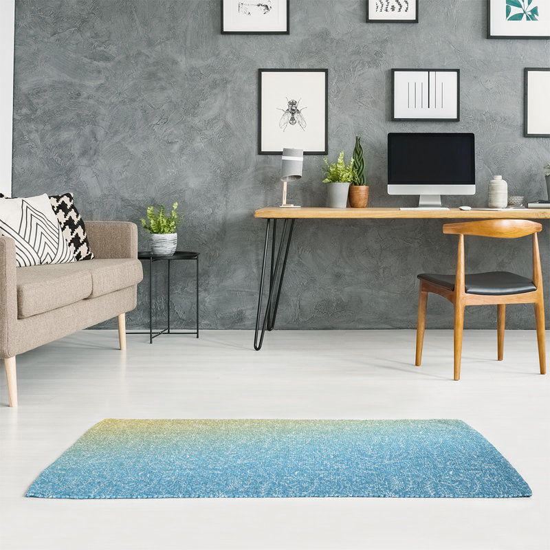 Tapis bleu ciel/jaune dégradé ditsy, Rectangle 4 pi x 6 pi