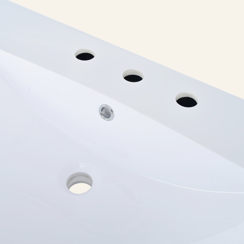 Single Bathroom Basin Sink Vanity Top Only, 3-Faucet Holes Resin Sink for 36-Inch Bathroom Cabinet, Widespread Faucet