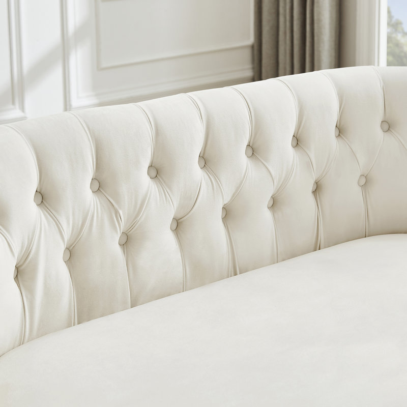 Causeuse en velours à accoudoirs évasés, Velours blanc cassé
