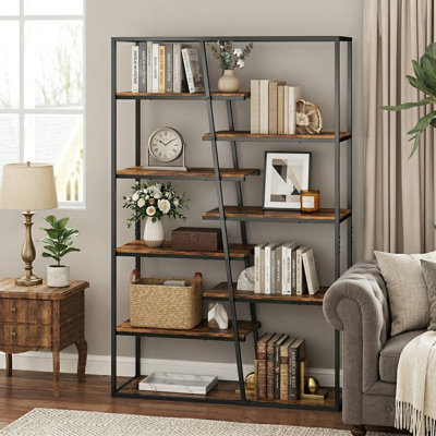 71" Tall 7-Tier Industrial Freestanding Etagere Bookcase, Reinforced Rust-Proof Heavy-Duty Metal Frame, Fits Living Room, Study, Home Office