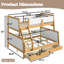 Lit simple superposé au dessus d'un lit double avec tiroirs de rangement, structure de lit superposé pour enfants en bois massif avec lattes, conception convertible, blanc et naturel