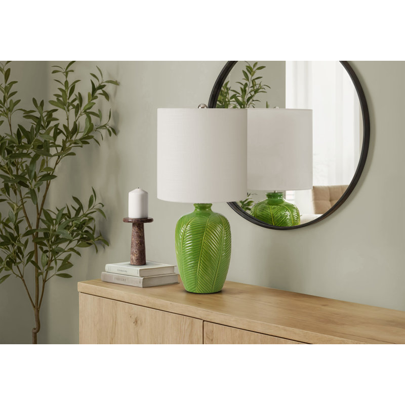 Lampe de table, 48 cm de hauteur, céramique verte, abat-jour blanc, style contemporain