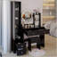 Armoire à miroir pleine grandeur + coiffeuse à miroir rond à DEL + tabouret rembourré, miroir à DEL de 17 po de diamètre, commande tactile, 3 couleurs, luminosité réglable, grand bureau, rangement multicouche à grande capacité-690430335